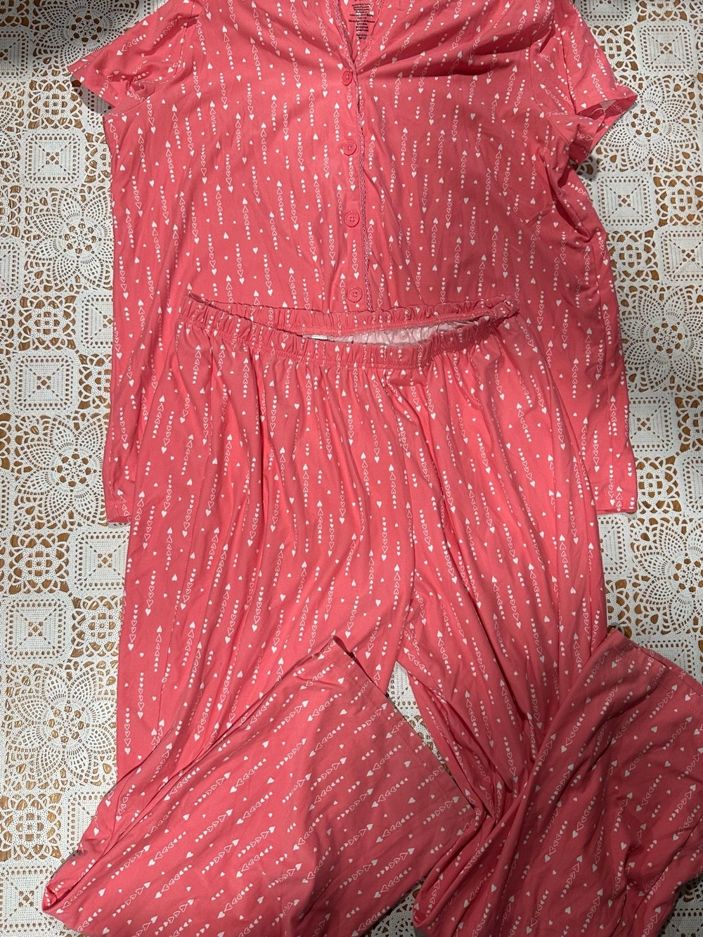 Croft & Barrow Pink Heart Print Pajama Set Size Large
